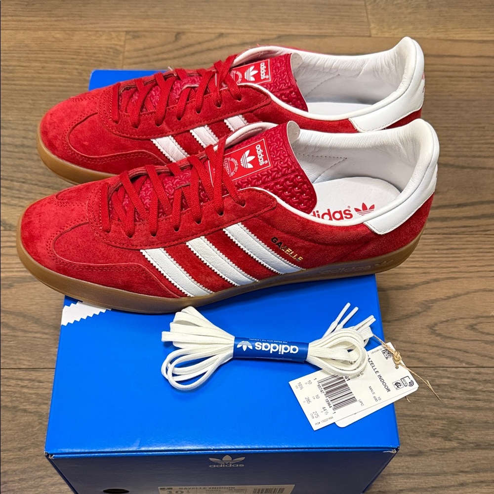 Adidas Men's Red and White Gazelle Sneakers size 10.5